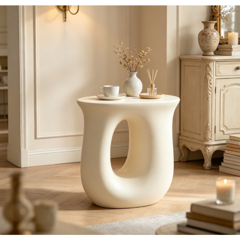 Home Office Sofa - U-Shaped Corner Coffee Table, Small Cream