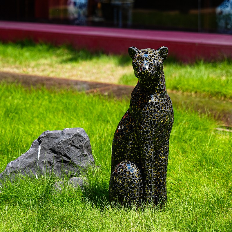 Home Office Sofa - Black Gold Glass Patch Leopard Sculpture